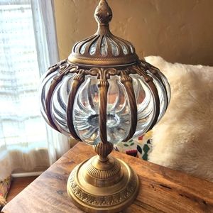 Vintage Brass Hollywood Regency Bubble Glass Urn